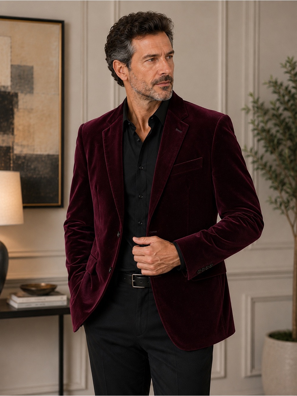 Adolfo Men’s Burgundy Velvet Blazer – Size 48R - Picture 2 of 4